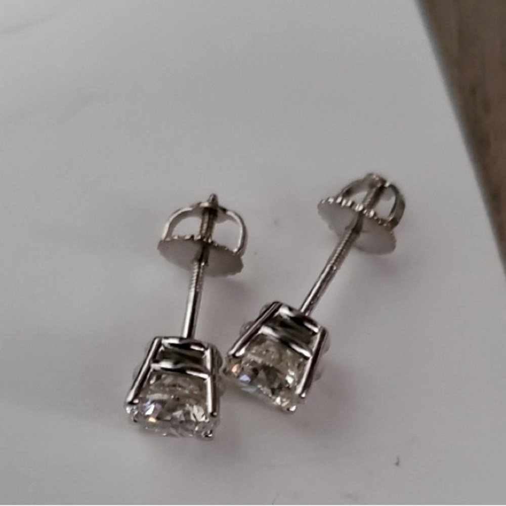1.50 cttw 14k white gold NATURAL diamond round brilliant solitaire earrings